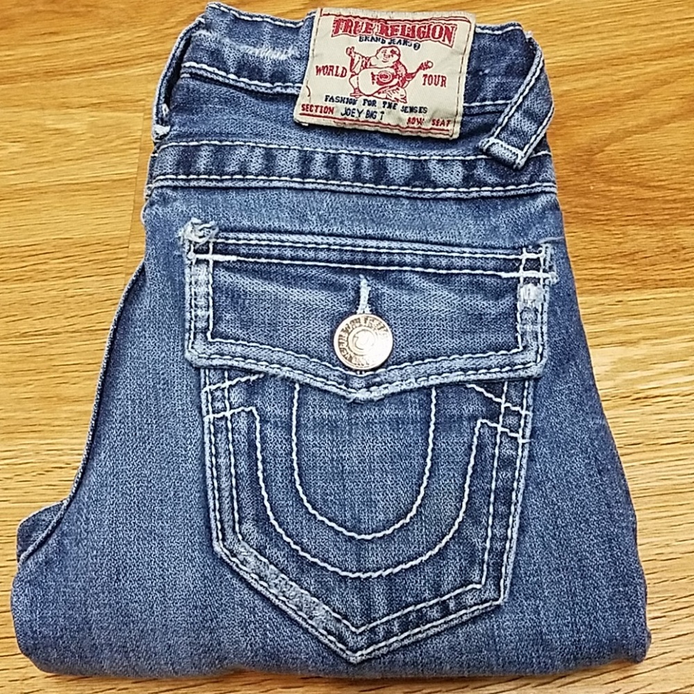 TRUE RELIGION VINTAGE STRAIGHT WIDE LEG FADED JEANS, JOEY BIG-T 4x16 - Picture 1 of 8